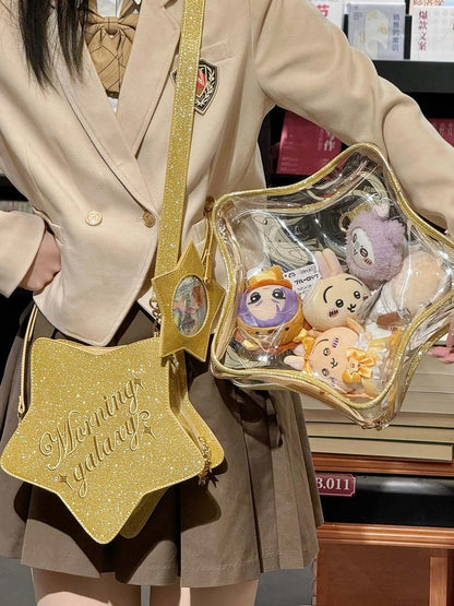 Gold PU Star-shaped Ita Bag Set with Detachable Badge Charm