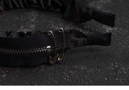 Gothic Cross Zip Decorated Black Ruffled KC