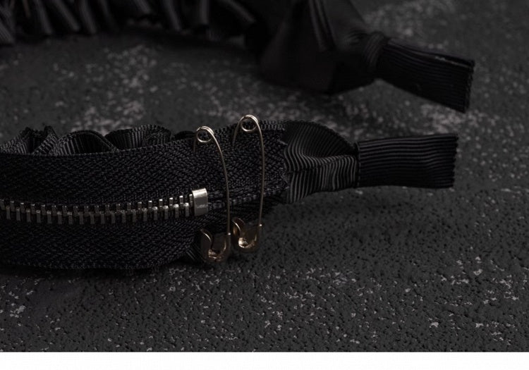 Gothic Cross Zip Decorated Black Ruffled KC