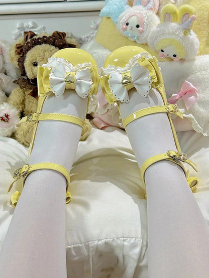Bear Heel with Bows Decor Yellow Sweet Lolita Mid-heel Mary Janes