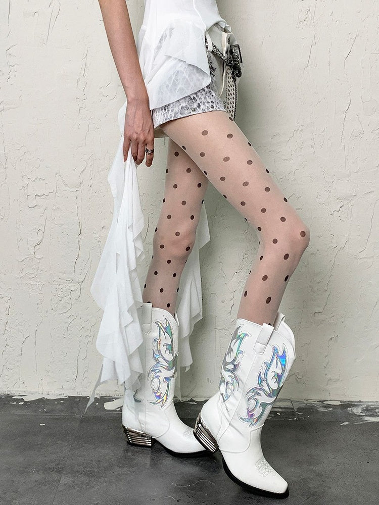 White Y2K Polka-dot Pattern Gyaru Fashion Tights
