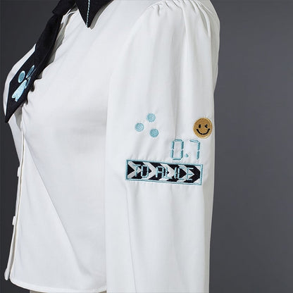 White Punk Rock Ruched Long Sleeves Shirt with Tie