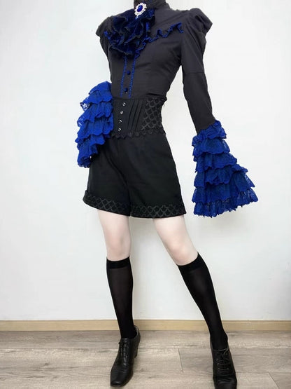 Black Ouji Lolita Boned Corset Belt High Waist Prince Shorts