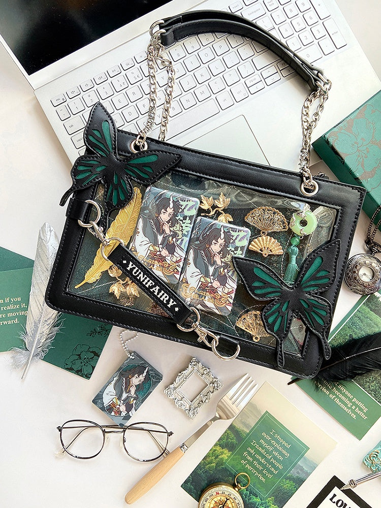 Green Ita Shoulder Bag with Gold Butterfly and Spiderweb Details – Small Capacity