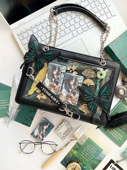 Green Ita Shoulder Bag with Gold Butterfly and Spiderweb Details – Small Capacity