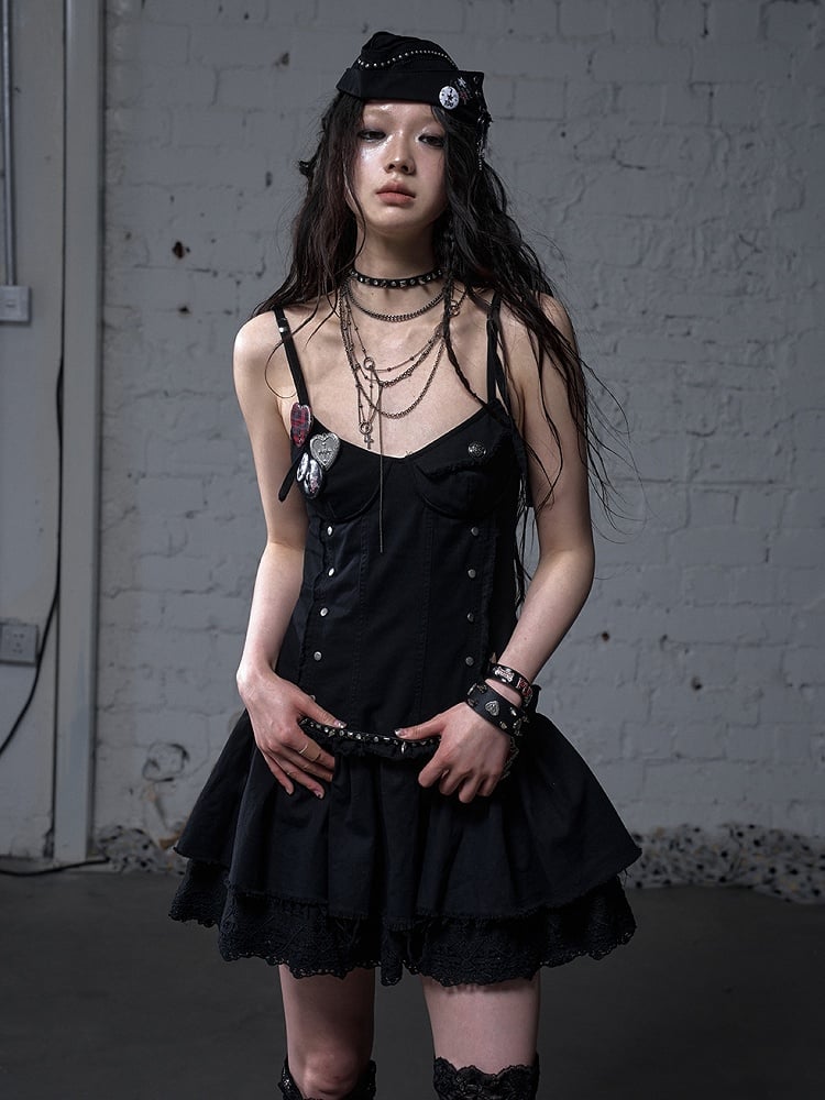 Black/White Navycore Lace-up Detail Cross Charm Punk Studded Sailor Hat