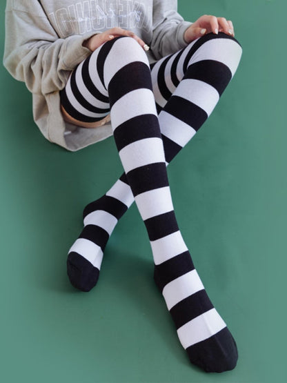 Blue & White/Black & White Stripes Over Knee Stockings