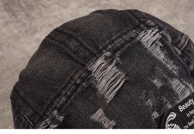 Handmade Butterfly Gray Distressed Holes Gothic Denim Hat