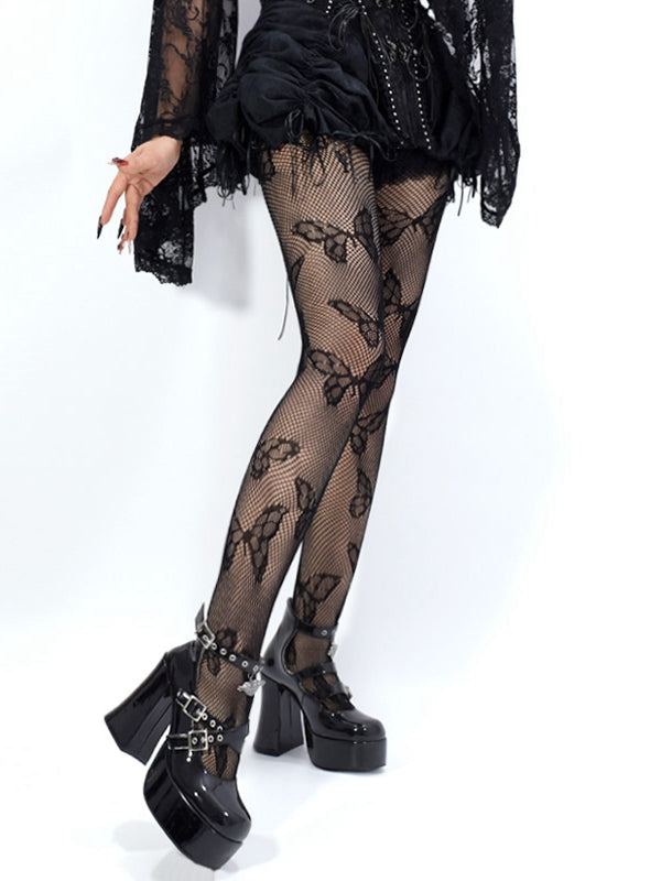 Black Butterfly Pattern Dark Punk Fishnet Tights
