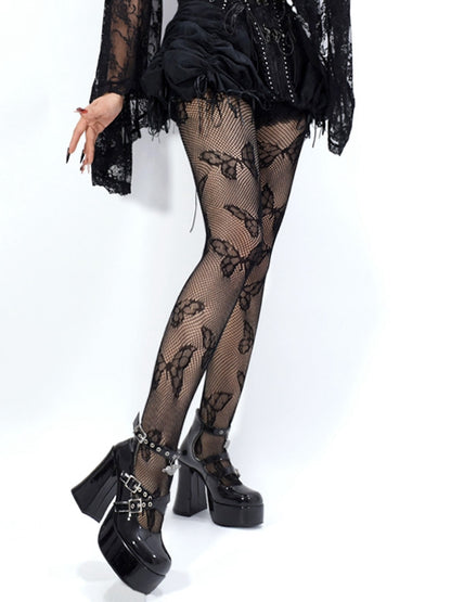 Black Butterfly Pattern Dark Punk Fishnet Tights
