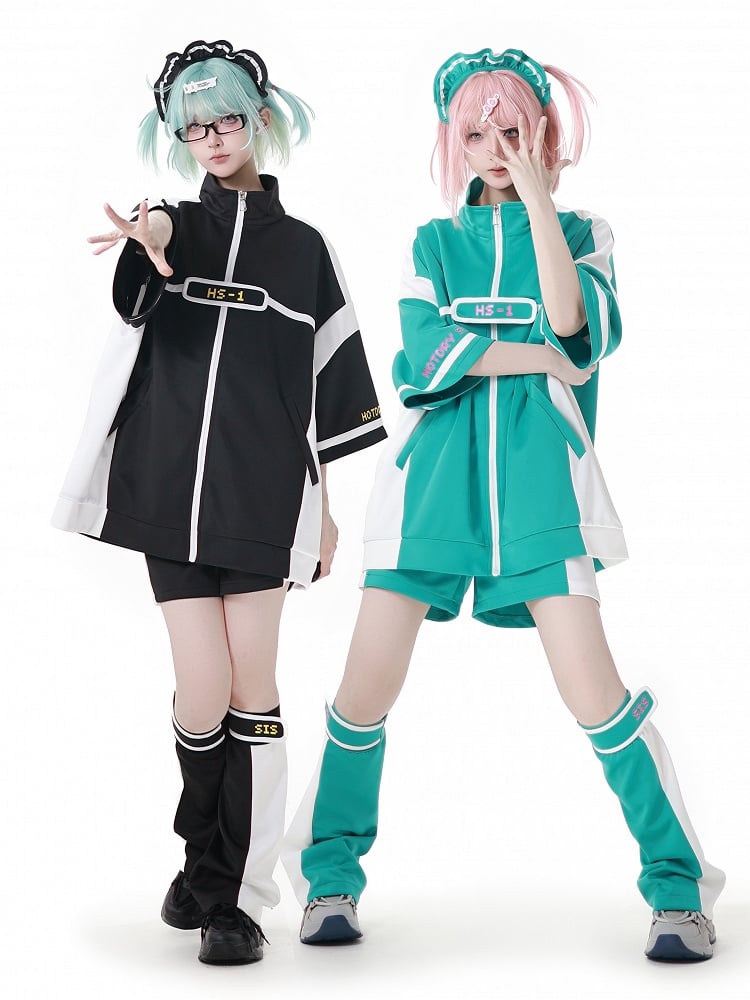 Green & White Colorblock Design Leg Warmers