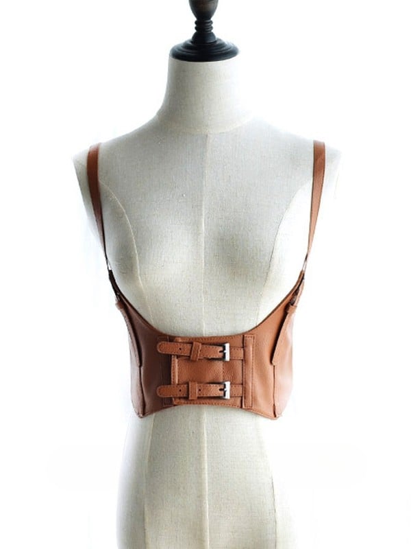 Black/Coffee/Brown/White Gothic Punk PU Corset Belt
