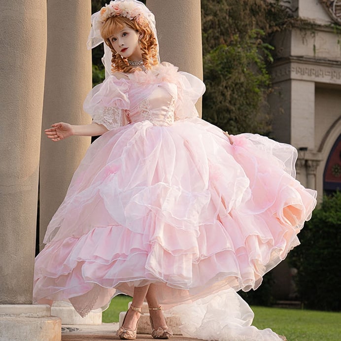 Plus Sizes Available Pink Lace-up Basque Waist Gorgeous Hanayome Hime Dress