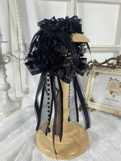 Bead Chains Gothic Black Floral Design Bowknots Rhinestones KC