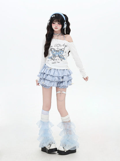 Asymmetrical Neckline Sweet Plaid Bowknot Applique White/Black Top