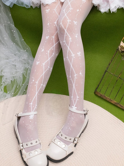 Black/White Lolita Bowknot Print Tights