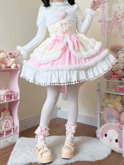 Plush Trimming Yellow Sweet Lolita Dress for Autumn and Winter