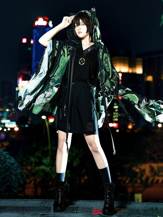 Black Techwear Buckle Strap Pocket Ouji Fashion Shorts