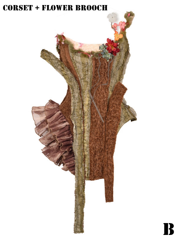 Brown and Green Asymmetrical Design Forest Fairy Goth Branch Corset