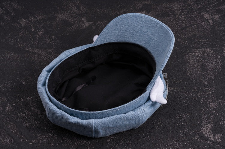 Handmade Heart Buckle and Wings Light Blue Denim Hat