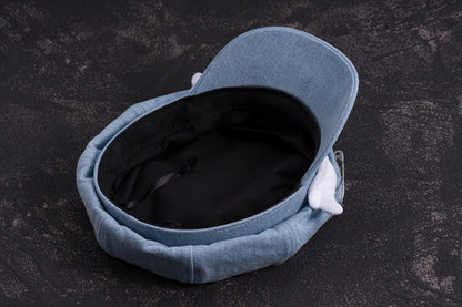 Handmade Heart Buckle and Wings Light Blue Denim Hat