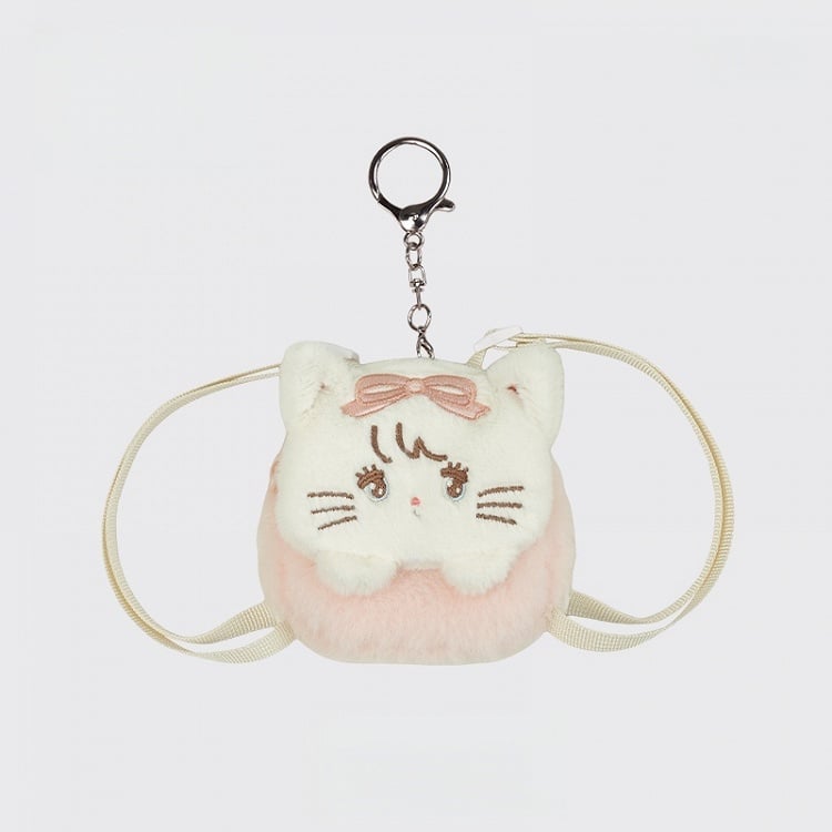 Pink & White Cute Kitty-shaped Plushie Coin Purse Key Chain
