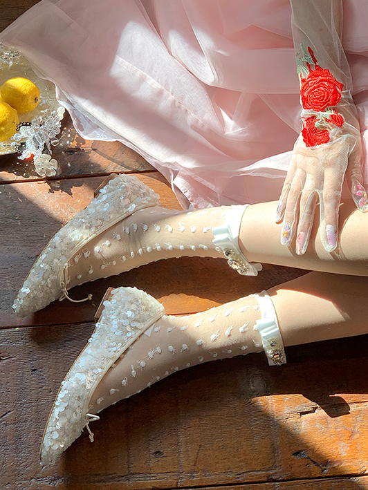 White/Grey/Black Rhinestone Bowknot Decorated Socks