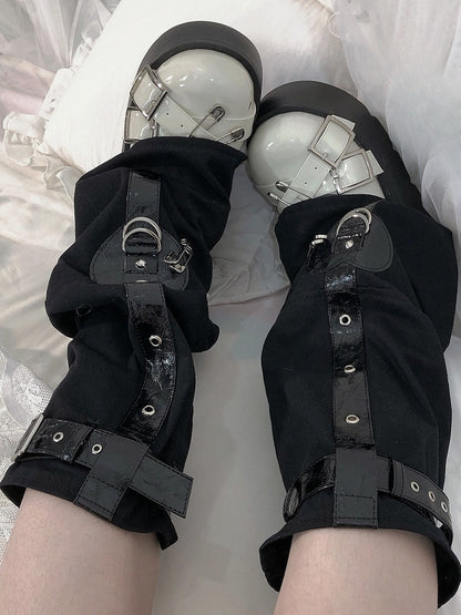 Black Punk Buckles Decorated Pin Details Leg Warmers