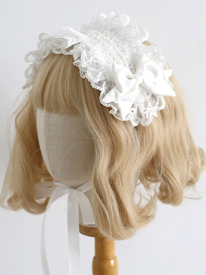 White Bowknot Details Ruffled Hairband