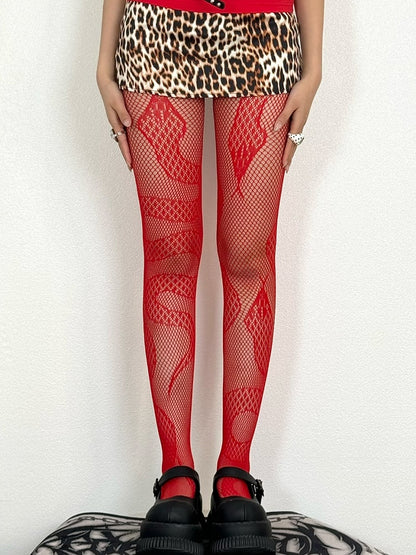 Black/Red/White Y2K Snake Pattern Tights