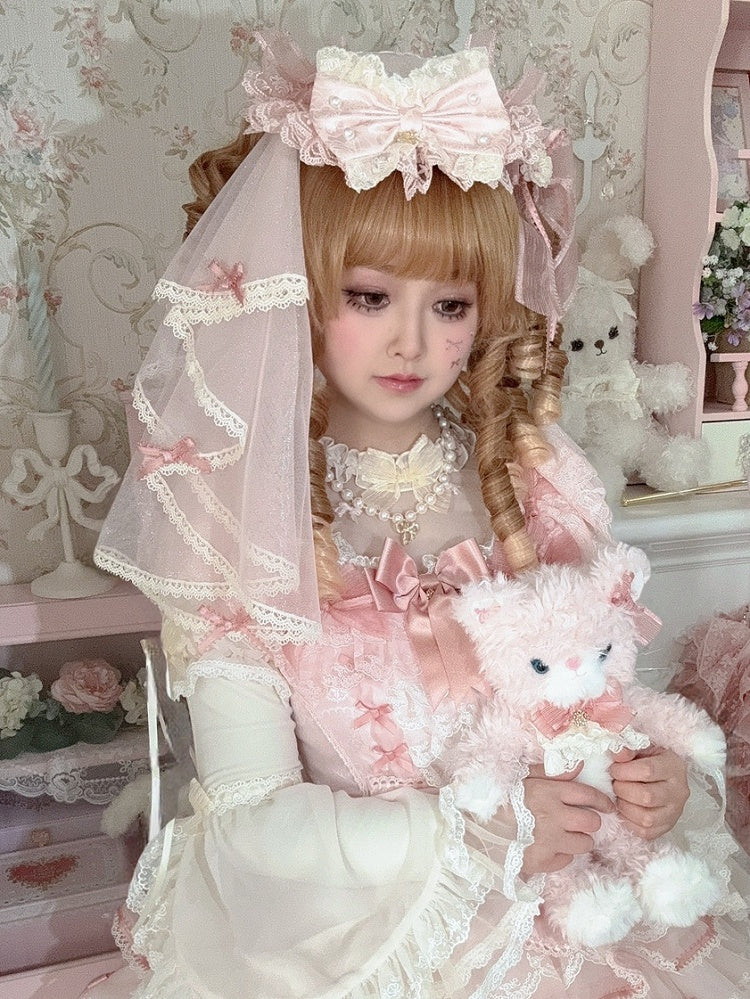 3 Color Options Floral Design Bowknot Details Lace Trim Mini Hat + Veil