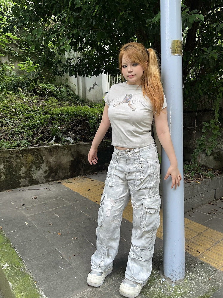 White/Gray Cyberpunk Graphic T-shirt