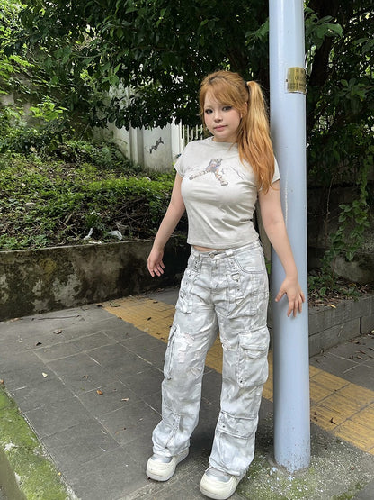 White/Gray Cyberpunk Graphic T-shirt