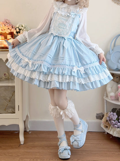 Teddy and Cake Embroidery Bodice Blue Sweet Lolita Dress