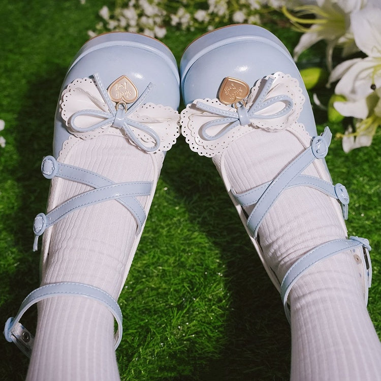 Buckle Ankle Strap Sweet Blue Knotted Bow Accent Platforms