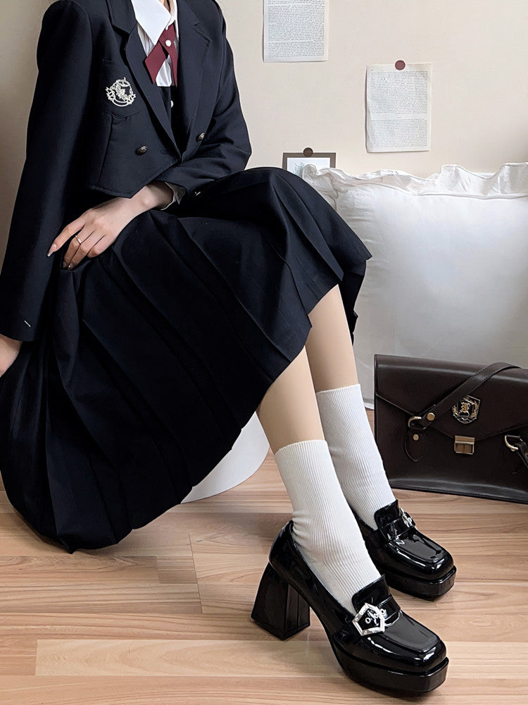 Black High Block Heel Platform Slipons Punk Shoes