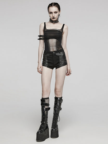 Black Punk Hollow Out Tank Top