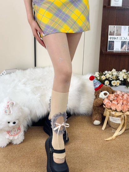 Nude Y2K Bowknot Pattern Semi-sheer Tights