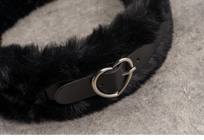 Pins and PU Buckle Decorated Gothic Black Plush KC