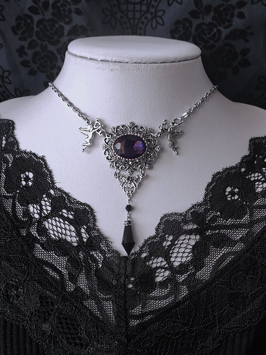 Gothic Rhinestones Silver Vintage Necklace