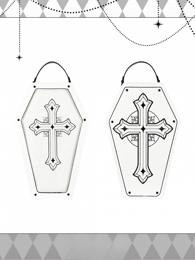 White&Black Cross Decorated Coffin-Shaped 1/6 Scale BJD Doll Bag with Two Straps