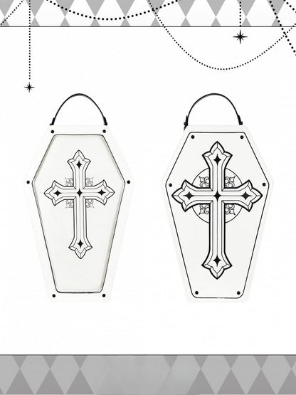 White&Black Cross Decorated Coffin-Shaped 1/6 Scale BJD Doll Bag with Two Straps