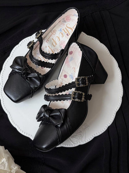 Black Bow at Top Sweet Lolita Shoes