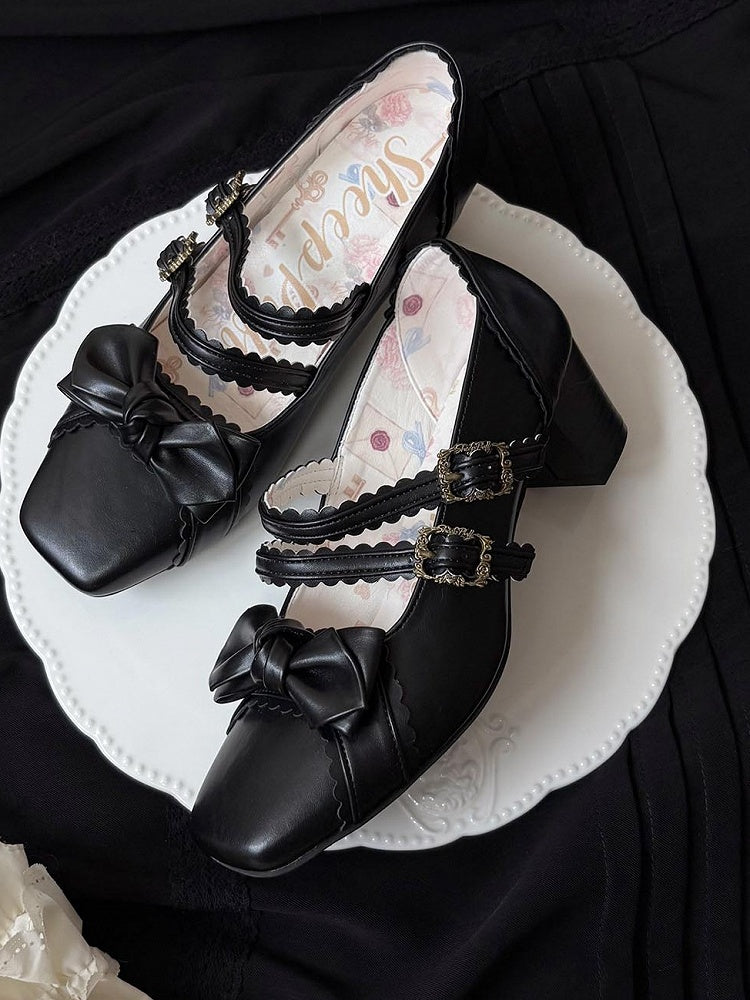 Black Bow at Top Sweet Lolita Shoes