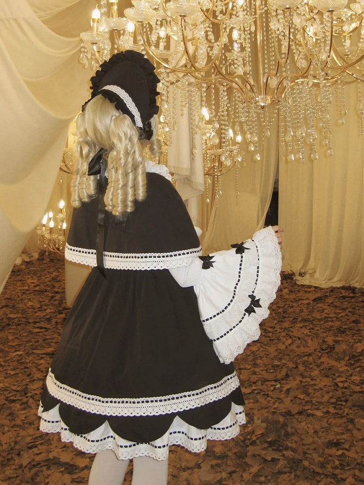 Black Bowknots Decoration White Peter Pan Collar Bell Sleeves Blouse