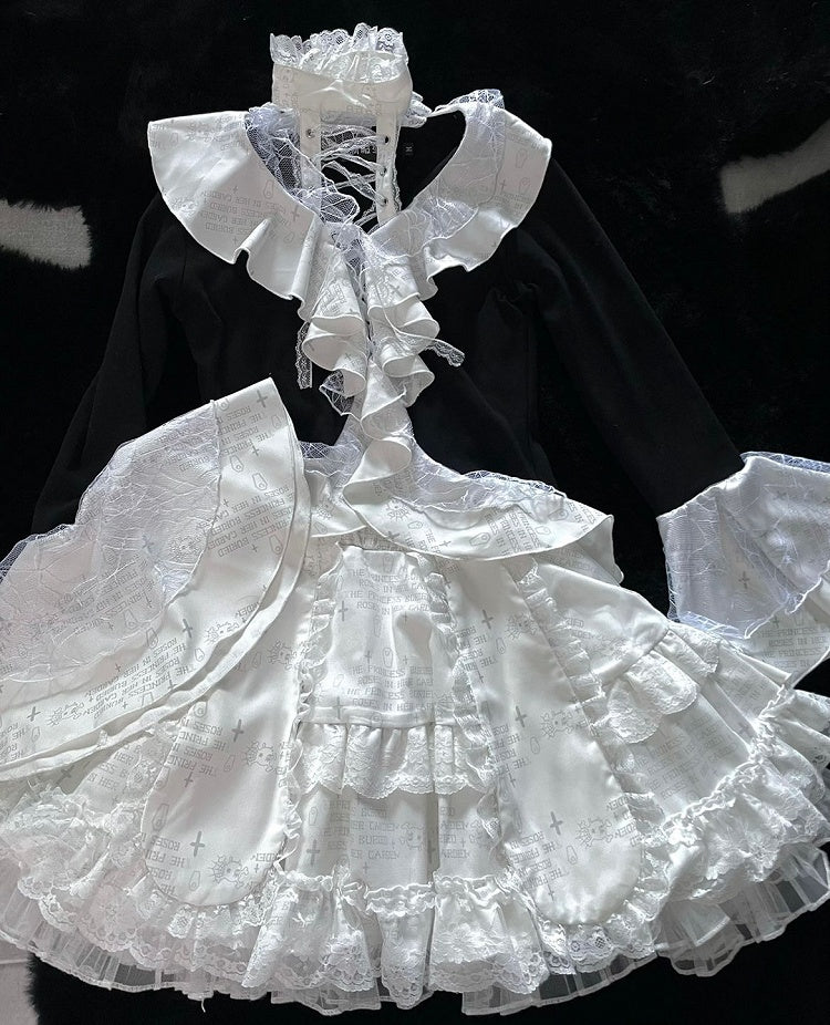 Detachable Bunny Ears White Punk Tiered Skirt with Undies