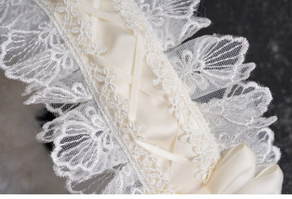 White Handmade Bow Cross Lace Trim Plush Earmuffs