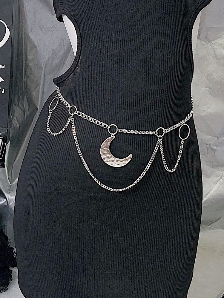 Silver Y2K Moon Charm Waist Chain