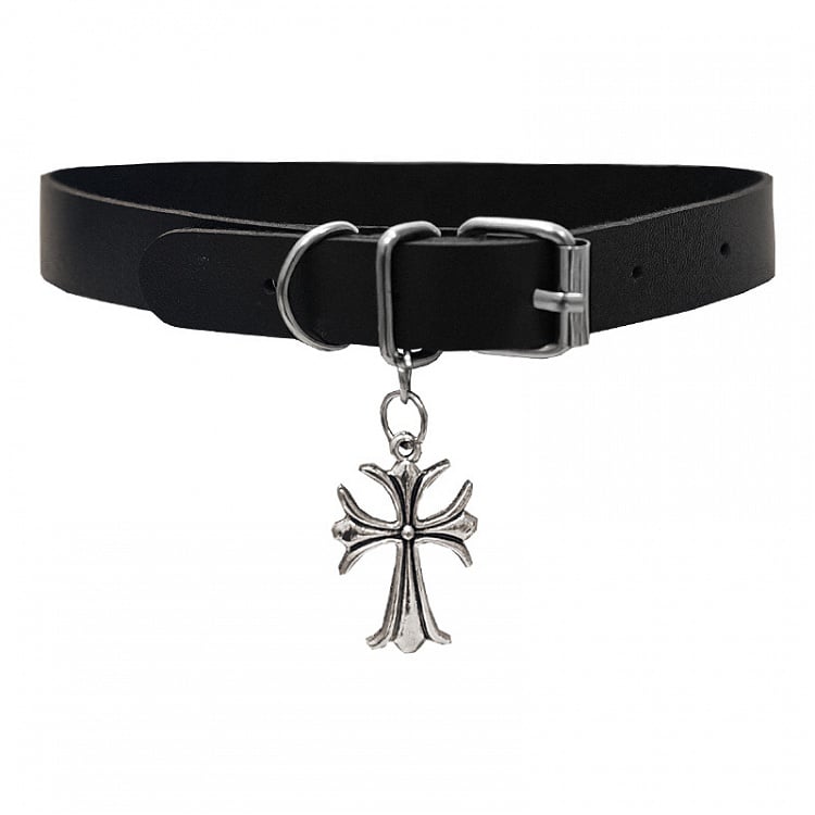Punk Cross Pendant Black Choker