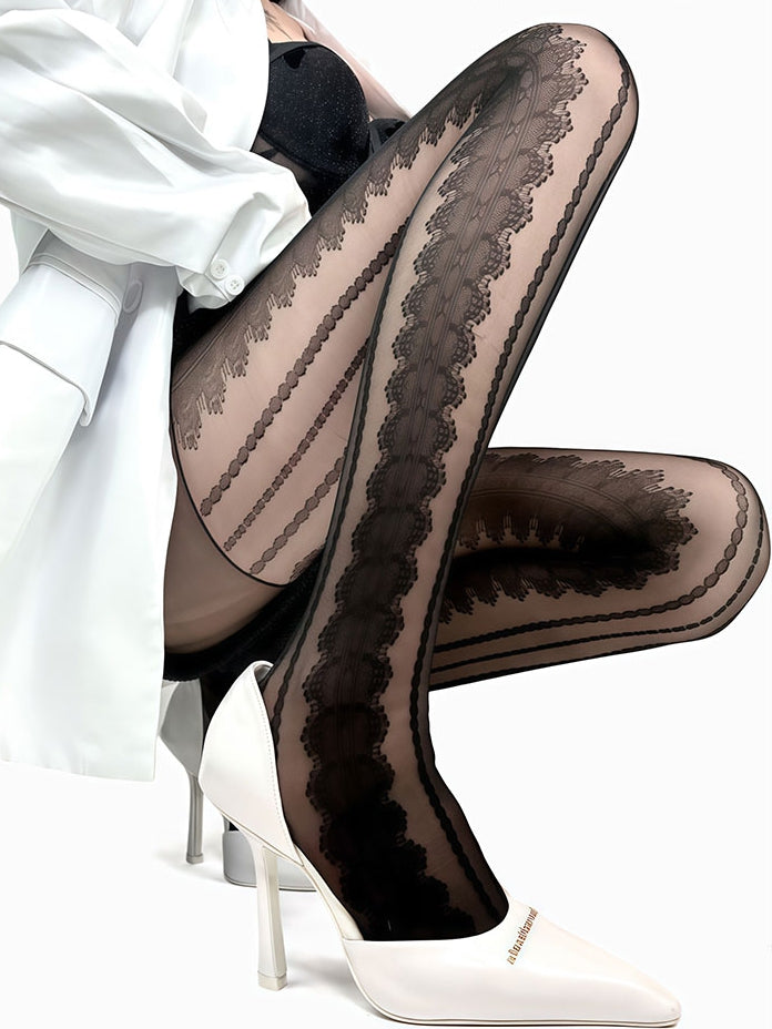 White/Black/Brown/Gray Striped Pattern Tights